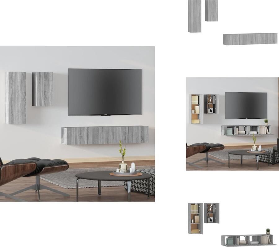 VidaXL Tv-kast Tv-kasten Tv-meubel Hifi-meubel 4-delige Tv-meubelset bewerkt hout grijs sonoma eikenkleurig - Foto 4