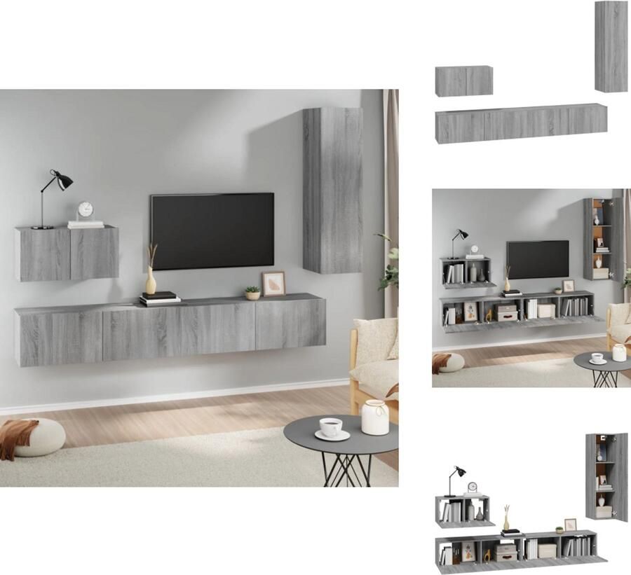 VidaXL Tv-kast Tv-kasten Tv-meubel Hifi-meubel 4-delige Tv-meubelset bewerkt hout grijs sonoma eikenkleurig