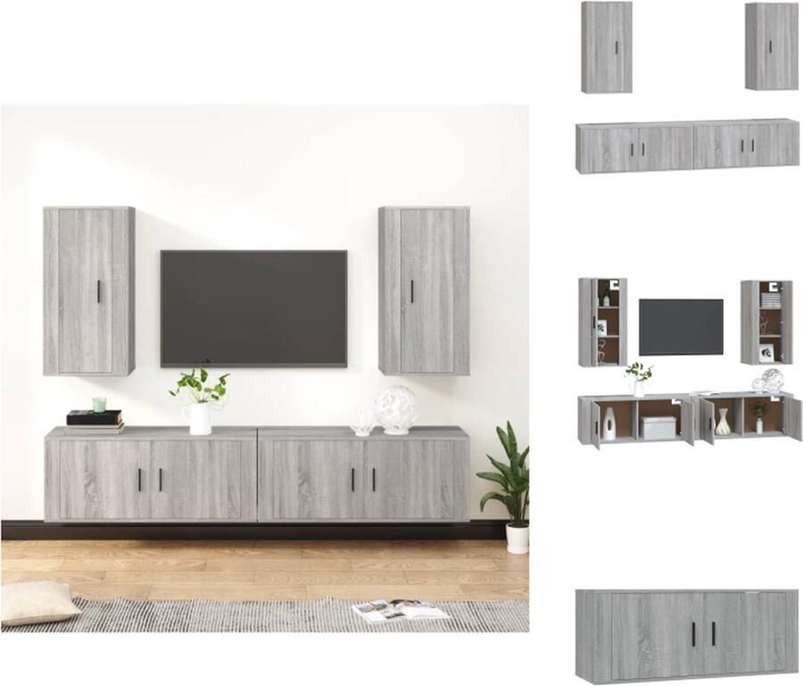 VidaXL Tv-kast Tv-kasten Tv-meubel Hifi-meubel 4-delige Tv-meubelset bewerkt hout grijs sonoma eikenkleurig