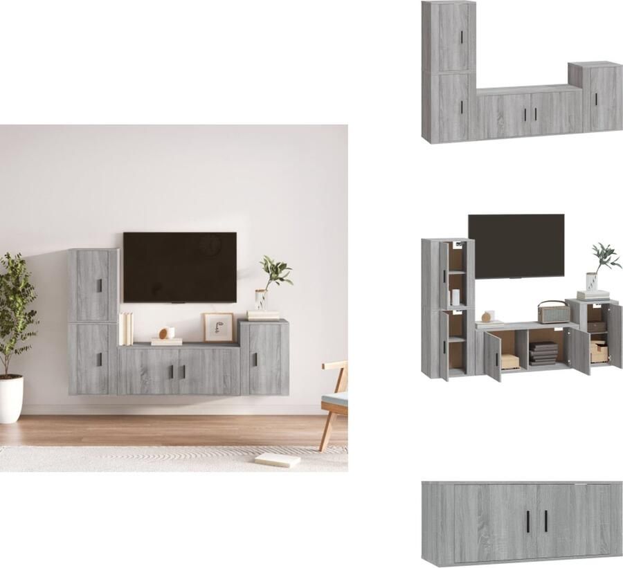 VidaXL Tv-kast Tv-kasten Tv-meubel Hifi-meubel 4-delige Tv-meubelset bewerkt hout grijs sonoma eikenkleurig
