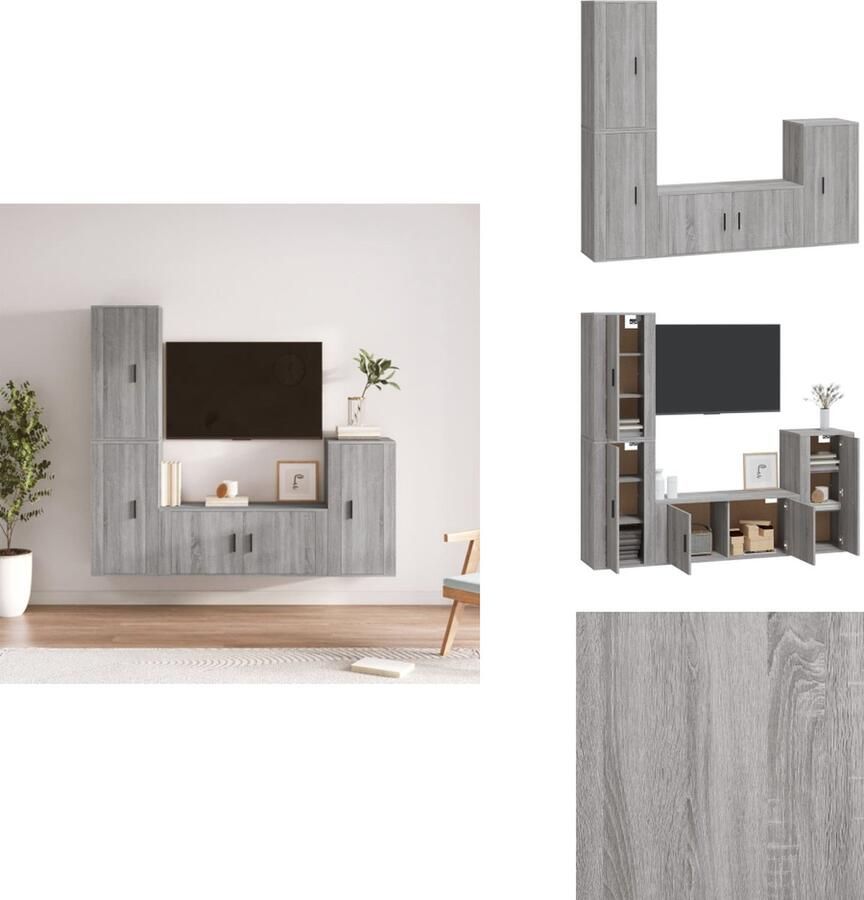 VidaXL Tv-kast Tv-kasten Tv-meubel Hifi-meubel 4-delige Tv-meubelset bewerkt hout grijs sonoma eikenkleurig