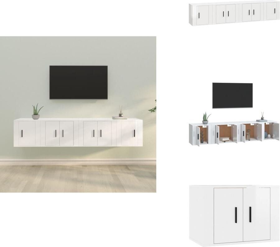 VidaXL TV-meubel set Klassiek praktisch en trendy design Hoogglans wit Gemaakt van bewerkt hout Voldoende opbergruimte Kast - Foto 7