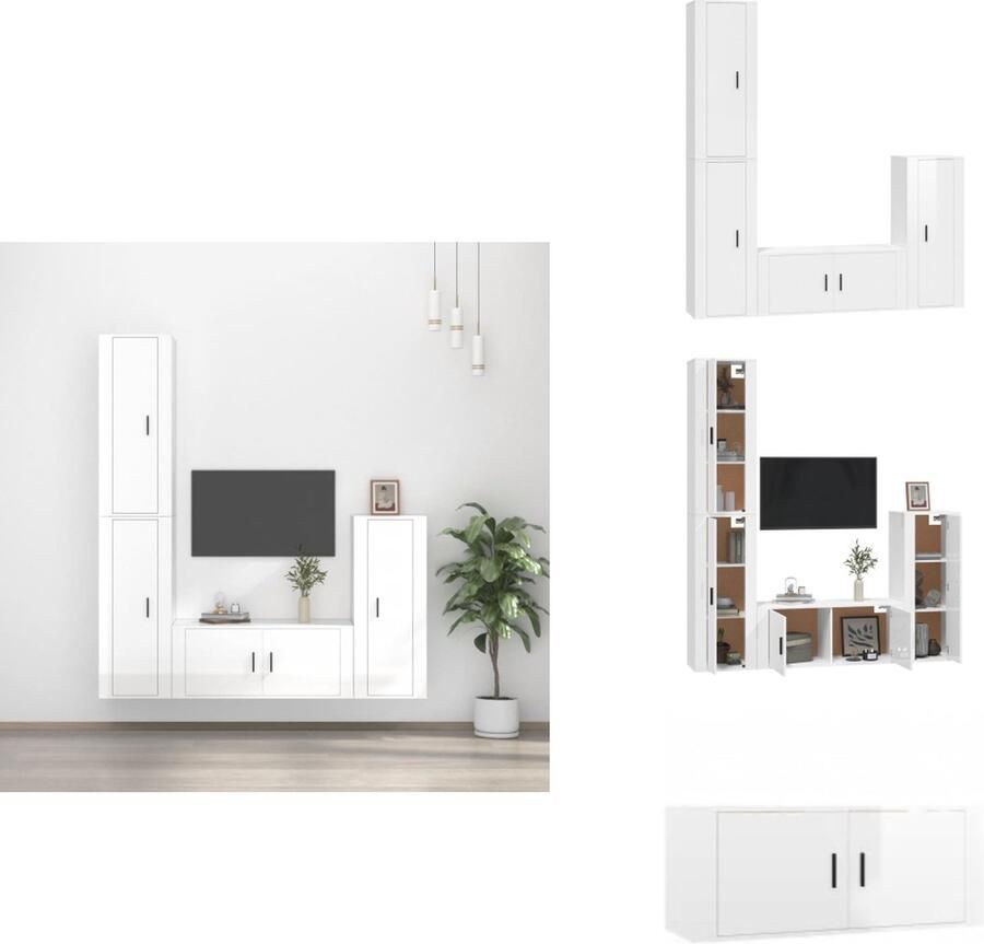 VidaXL Klassieke televisiekastenset Tv-meubel Hoogglans wit 40 x 34.5 x 100 cm (B x D x H) Bewerkt hout Kast