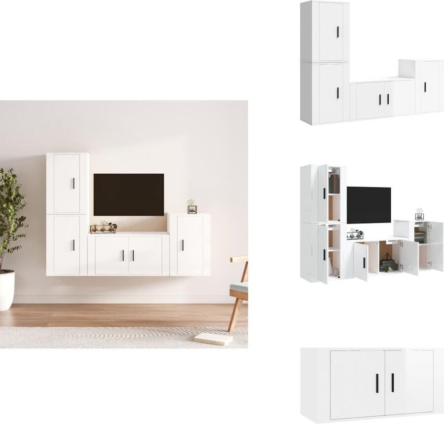VidaXL Tv-kast Tv-kasten Tv-meubel Hifi-meubel 4-delige Tv-meubelset bewerkt hout hoogglans wit - Foto 1