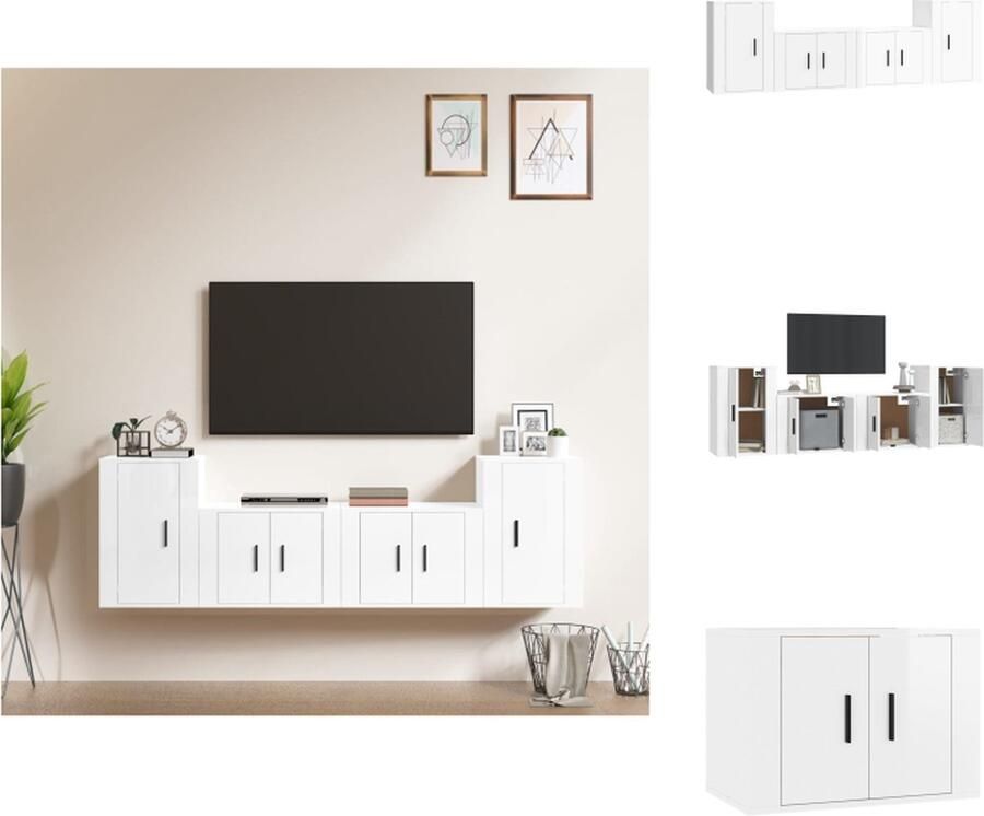 VidaXL TV-meubel set Klassiek praktisch en trendy design Hoogglans wit Gemaakt van bewerkt hout Voldoende opbergruimte Kast - Foto 10