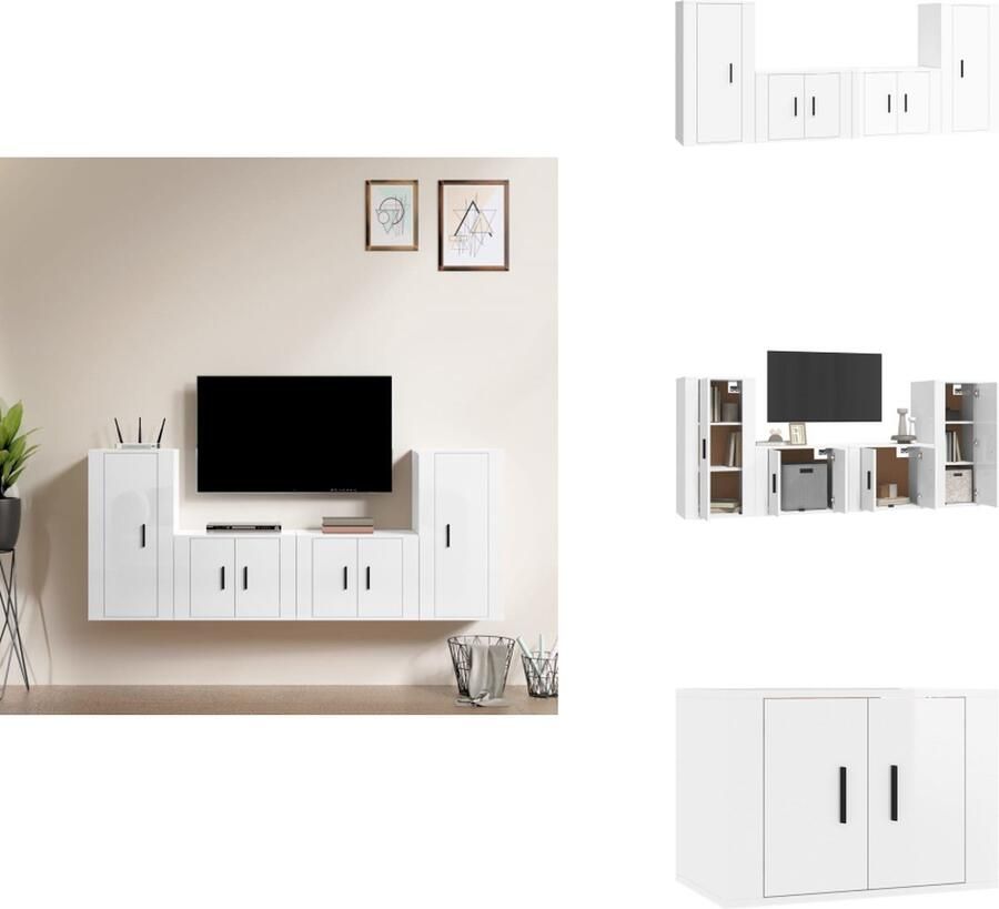 VidaXL TV-meubel set Klassiek praktisch en trendy design Hoogglans wit Gemaakt van bewerkt hout Voldoende opbergruimte Kast - Foto 6