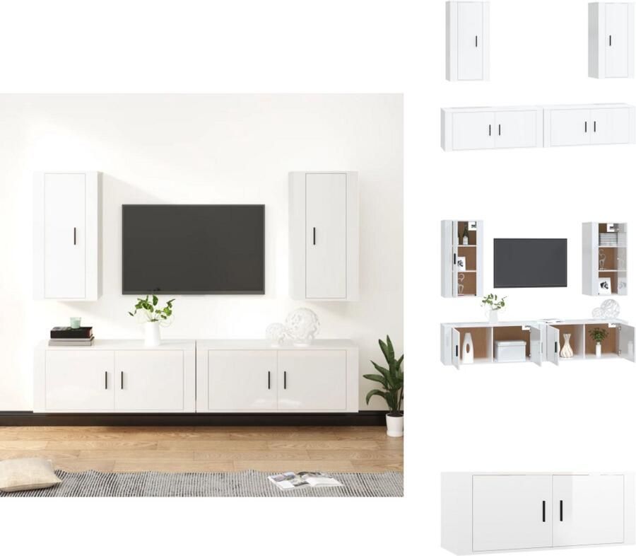 VidaXL Tv-kast Tv-kasten Tv-meubel Hifi-meubel 4-delige Tv-meubelset bewerkt hout hoogglans wit - Foto 2