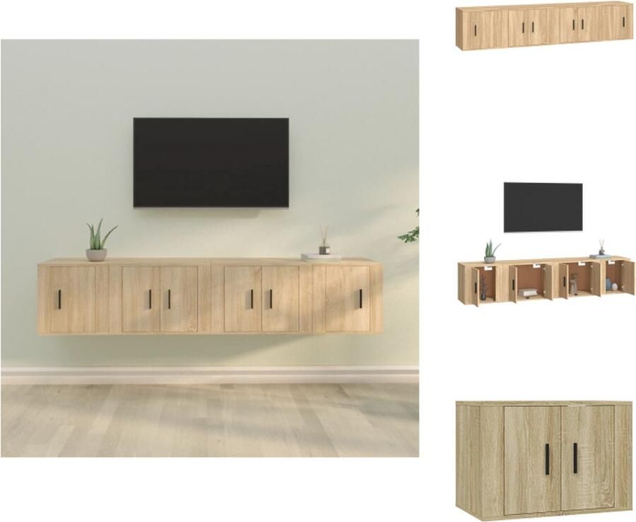 VidaXL Tv-kast Tv-kasten Tv-meubel Hifi-meubel 4-delige Tv-meubelset bewerkt hout sonoma eikenkleurig