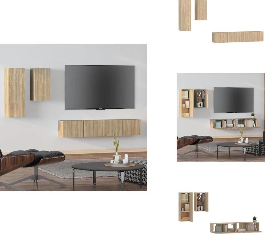 VidaXL Tv-kast Tv-kasten Tv-meubel Hifi-meubel 4-delige Tv-meubelset bewerkt hout sonoma eikenkleurig - Foto 3