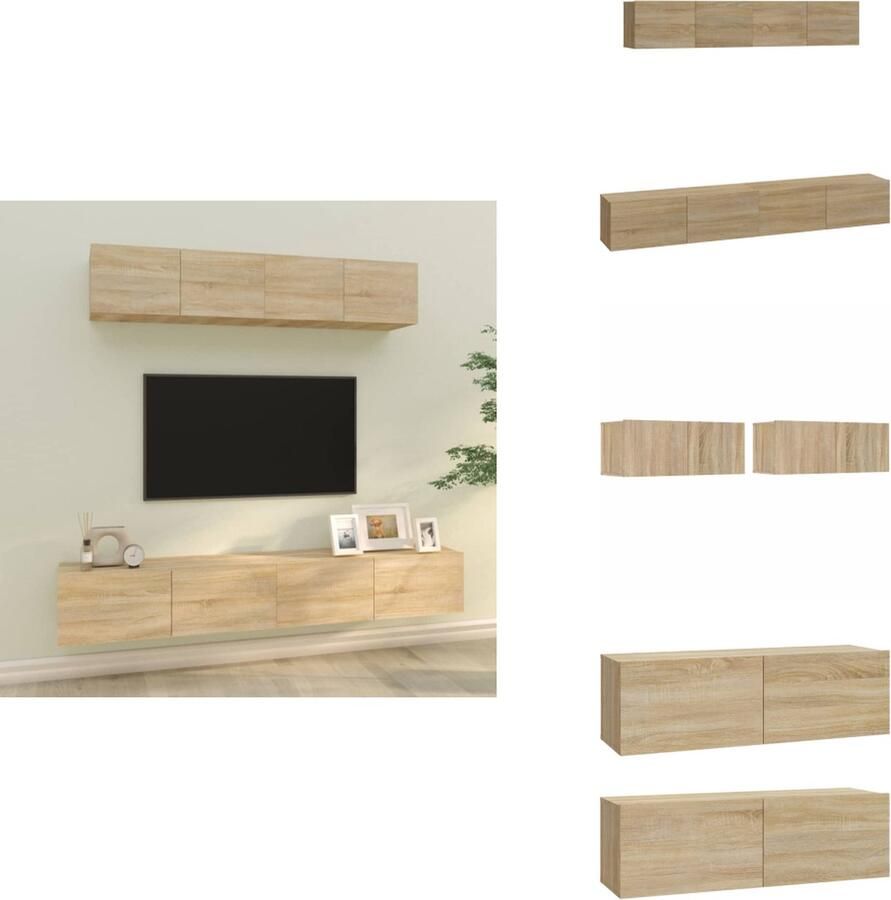 VidaXL Tv-kast Tv-kasten Tv-meubel Hifi-meubel 4-delige Tv-meubelset bewerkt hout sonoma eikenkleurig