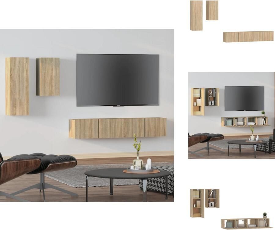 VidaXL Tv-kast Tv-kasten Tv-meubel Hifi-meubel 4-delige Tv-meubelset bewerkt hout sonoma eikenkleurig - Foto 8