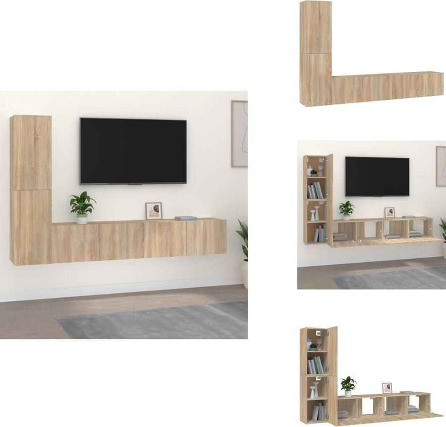 VidaXL Tv-kast Tv-kasten Tv-meubel Hifi-meubel 4-delige Tv-meubelset bewerkt hout sonoma eikenkleurig