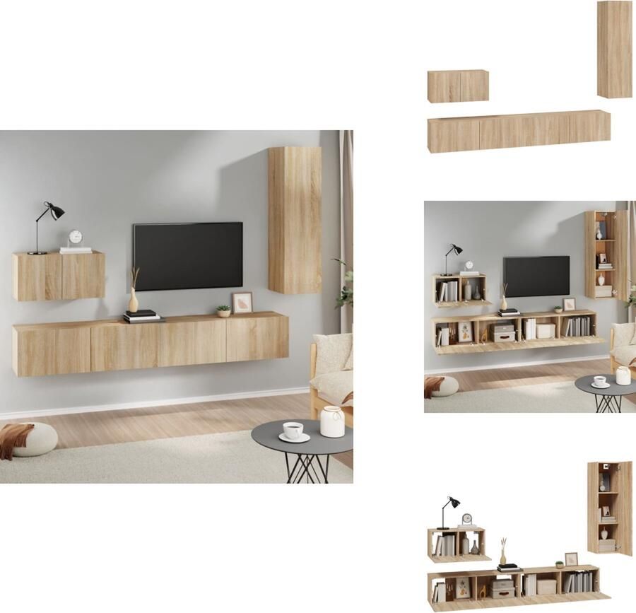 VidaXL Tv-kast Tv-kasten Tv-meubel Hifi-meubel 4-delige Tv-meubelset bewerkt hout sonoma eikenkleurig