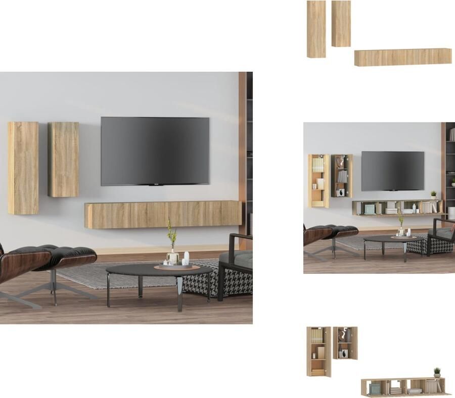 VidaXL Tv-kast Tv-kasten Tv-meubel Hifi-meubel 4-delige Tv-meubelset bewerkt hout sonoma eikenkleurig