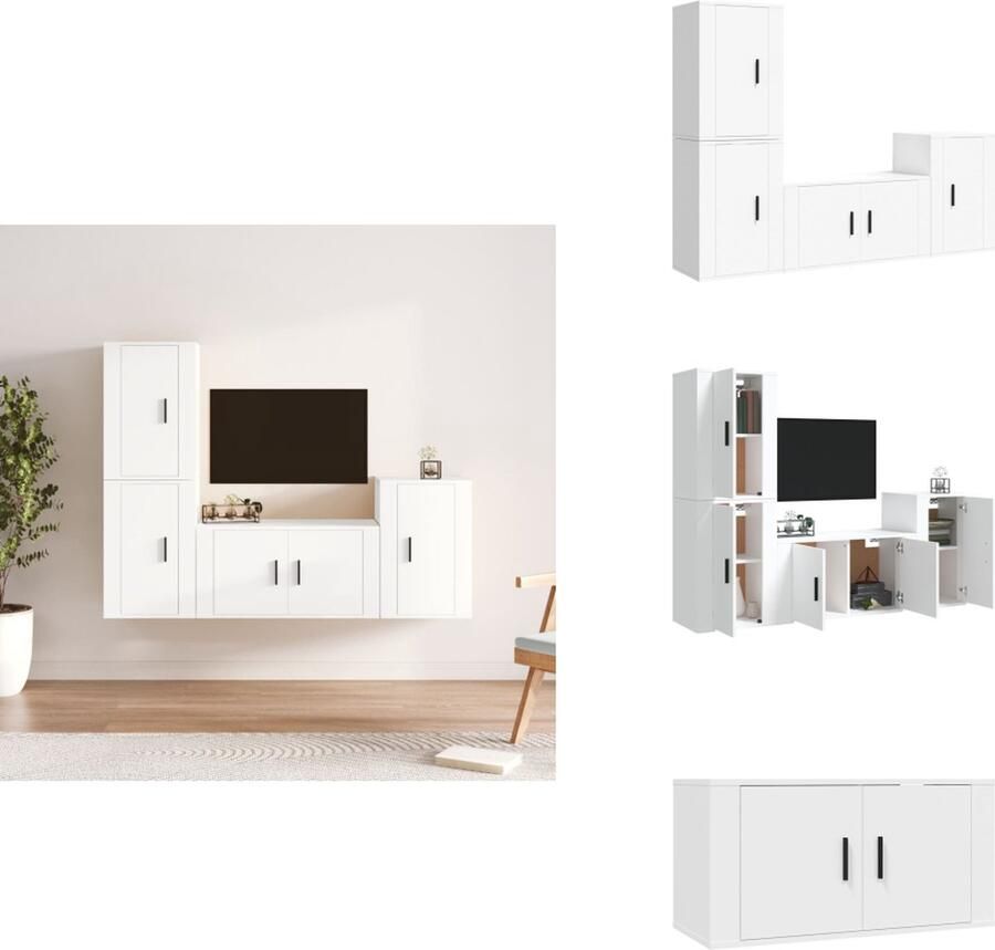 VidaXL Klassieke televisiekastenset Wit 80x34.5x40 cm 40x34.5x60 cm Bewerkt hout Kast