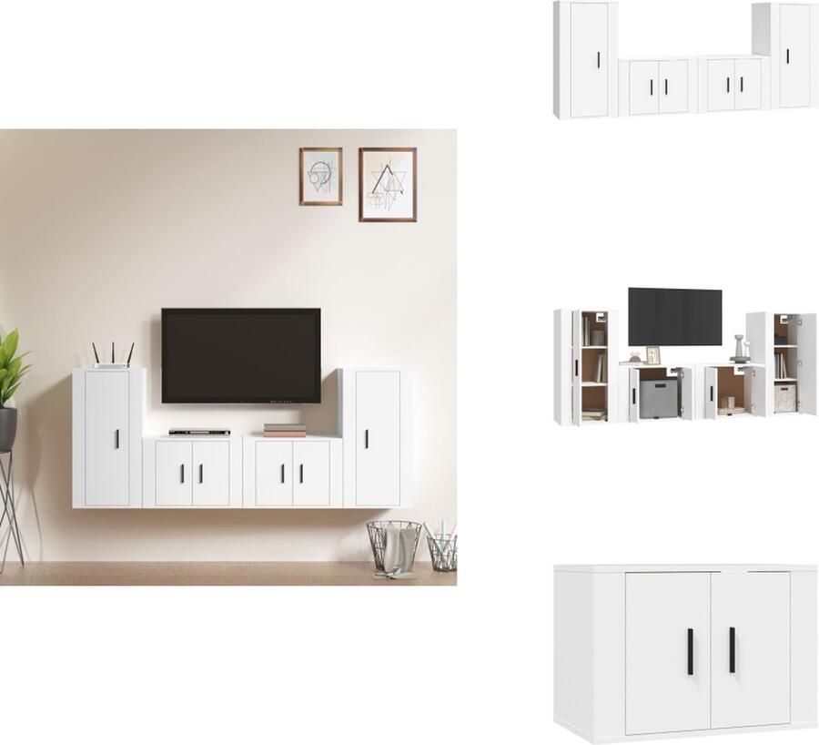 VidaXL TV-meubelset Klassiek design Wandgemonteerd Hoge kwaliteit Wit 4 stuks (57x34.5x40cm 40x34.5x80cm) Kast