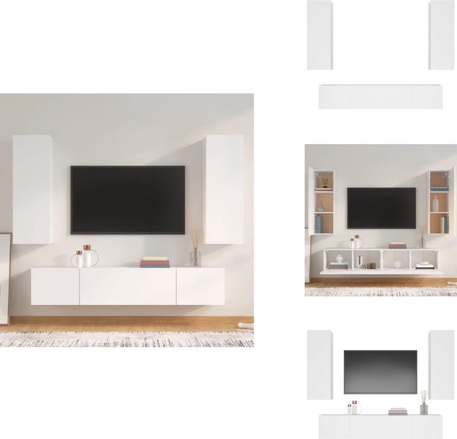 VidaXL Tv-kast Tv-kasten Tv-meubel Hifi-meubel 4-delige Tv-meubelset bewerkt hout wit
