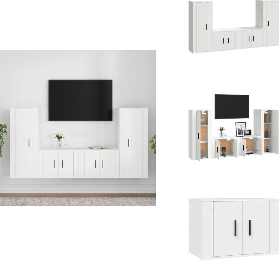 VidaXL Tv-kast Tv-kasten Tv-meubel Hifi-meubel 4-delige Tv-meubelset bewerkt hout wit