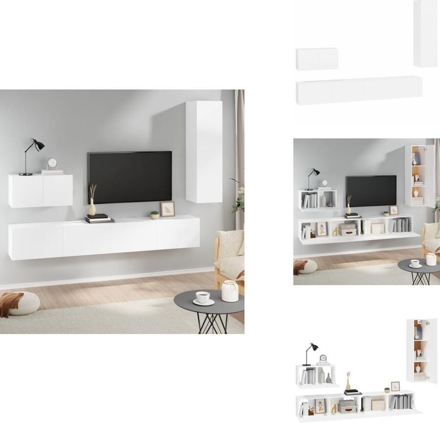 VidaXL Televisiemeubel Set Klassiek design Wandgemonteerd 100x30x30cm 60x30x30cm 30.5x30x110cm Wit Kast