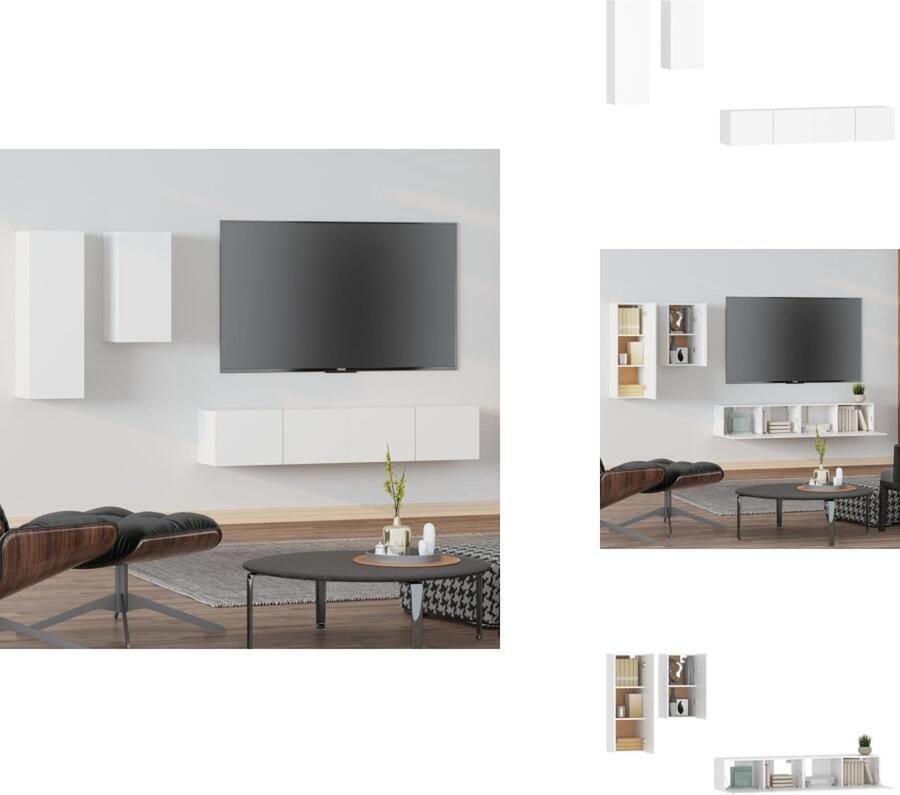 VidaXL Tv-kast Tv-kasten Tv-meubel Hifi-meubel 4-delige Tv-meubelset bewerkt hout wit - Foto 2