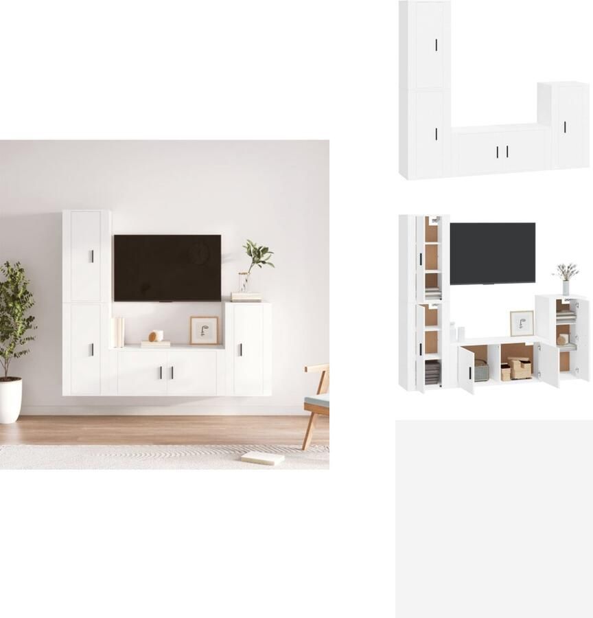 VidaXL TV-meubel klassiek design bewerkt hout wandgemonteerd wit 100 x 34.5 x 40 cm 3 x 40 x 34.5 x 80 cm Kast - Foto 2