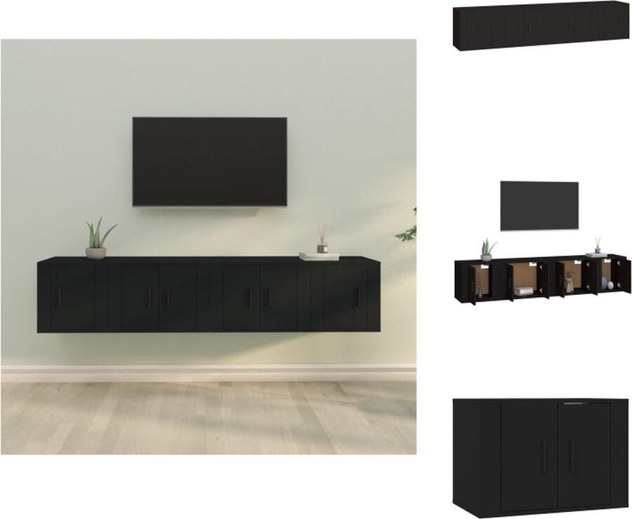 VidaXL Tv-kast Tv-kasten Tv-meubel Hifi-meubel -4-delige-Tv-meubelset-bewerkt-hout-zwart - Foto 2