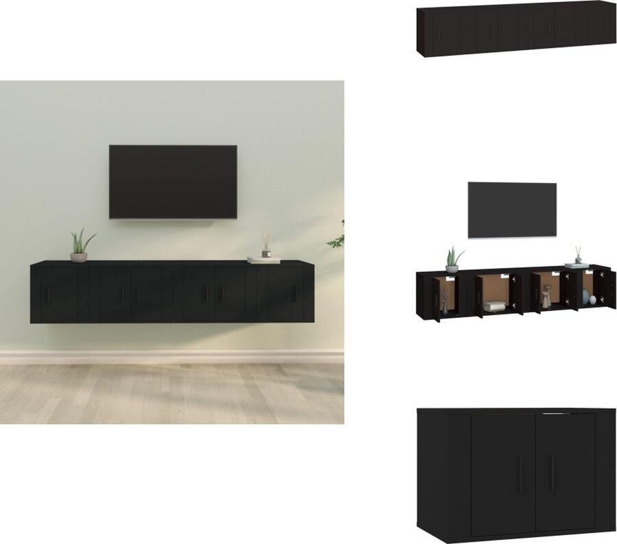 VidaXL Tv-kast Tv-kasten Tv-meubel Hifi-meubel -4-delige-Tv-meubelset-bewerkt-hout-zwart