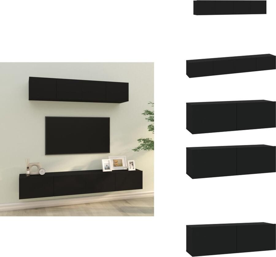 VidaXL Tv-kast Tv-kasten Tv-meubel Hifi-meubel 4-delige Tv-meubelset bewerkt hout zwart - Foto 2