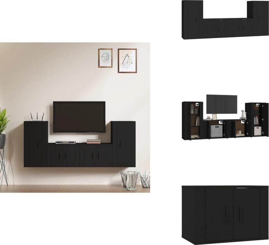 VidaXL Tv-kast Tv-kasten Tv-meubel Hifi-meubel 4-delige Tv-meubelset bewerkt hout zwart