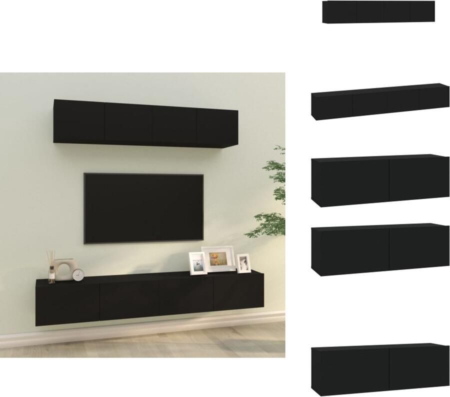 VidaXL Tv-kast Tv-kasten Tv-meubel Hifi-meubel 4-delige Tv-meubelset bewerkt hout zwart - Foto 4