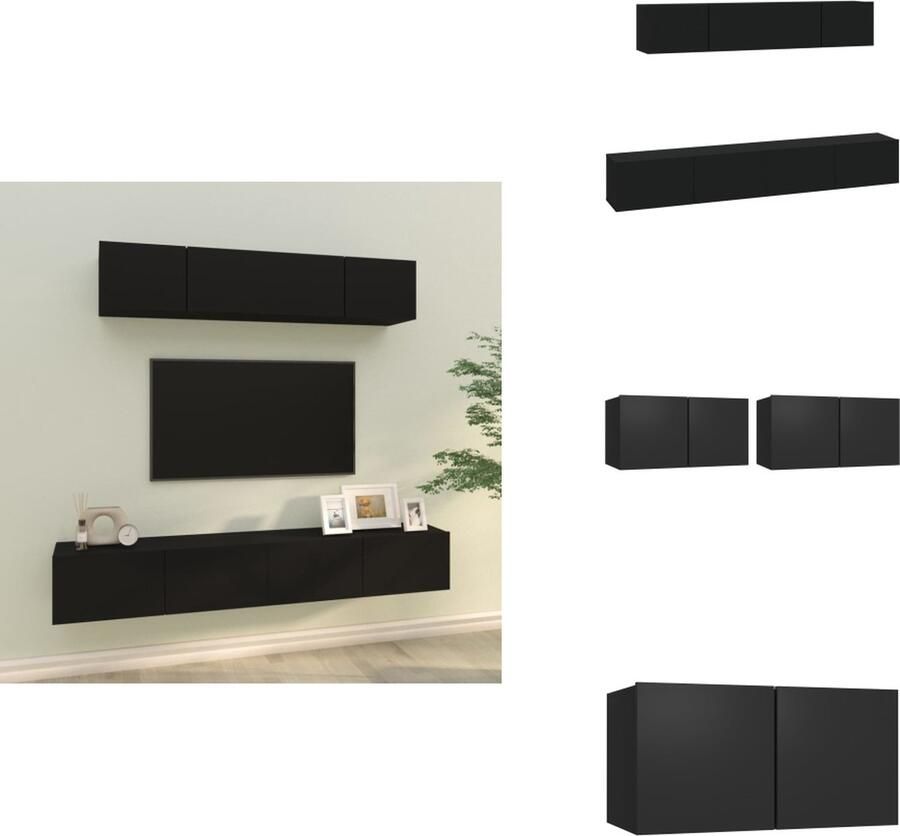 VidaXL Tv-kast Tv-kasten Tv-meubel Hifi-meubel 4-delige Tv-meubelset bewerkt hout zwart