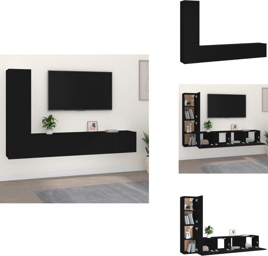 VidaXL Tv-kast Tv-kasten Tv-meubel Hifi-meubel 4-delige Tv-meubelset bewerkt hout zwart