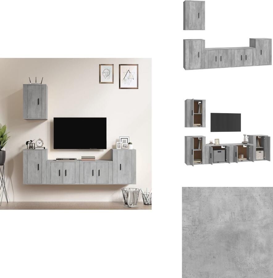 VidaXL Tv-kast Tv-kasten Tv-meubel Hifi-meubel 5-delige Tv-meubelset bewerkt hout betongrijs