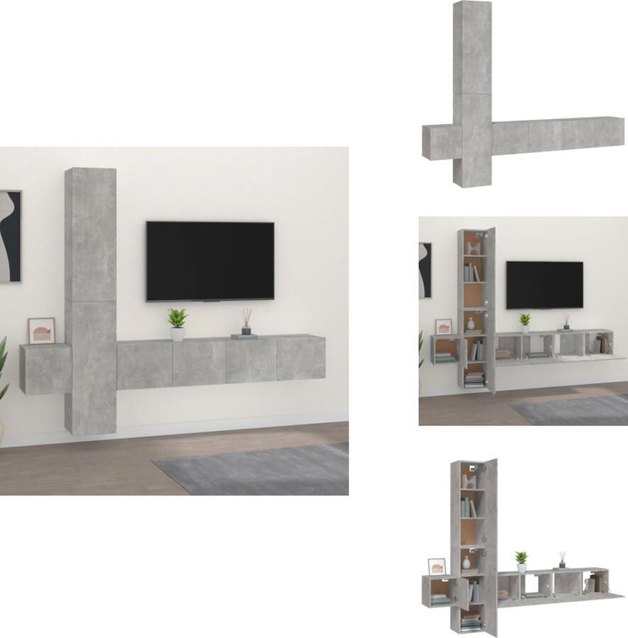 VidaXL Tv-kast Tv-kasten Tv-meubel Hifi-meubel 5-delige Tv-meubelset bewerkt hout betongrijs