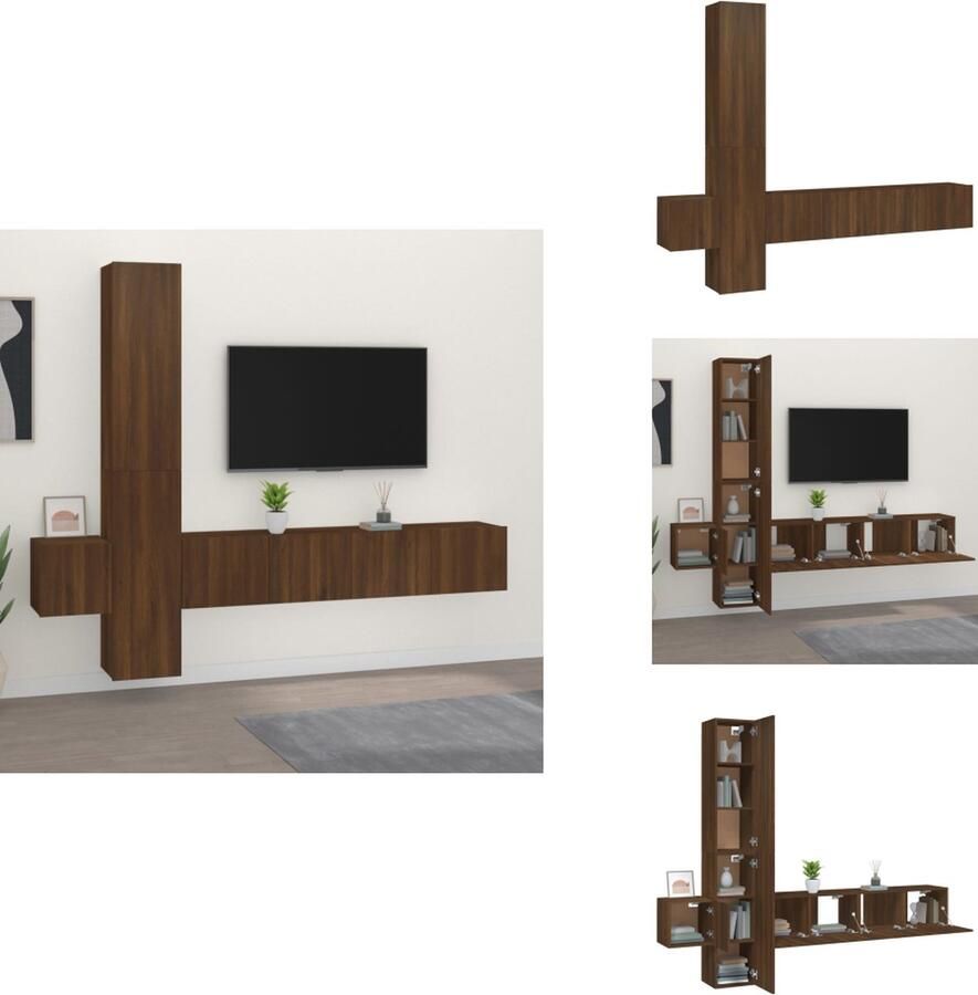 VidaXL Tv-kast Tv-kasten Tv-meubel Hifi-meubel 5-delige Tv-meubelset bewerkt hout bruineikenkleurig
