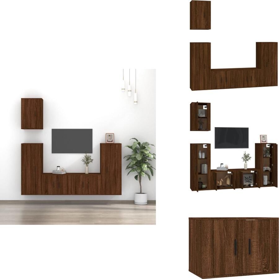 VidaXL Tv-kast Tv-kasten Tv-meubel Hifi-meubel 5-delige Tv-meubelset bewerkt hout bruineikenkleurig - Foto 2