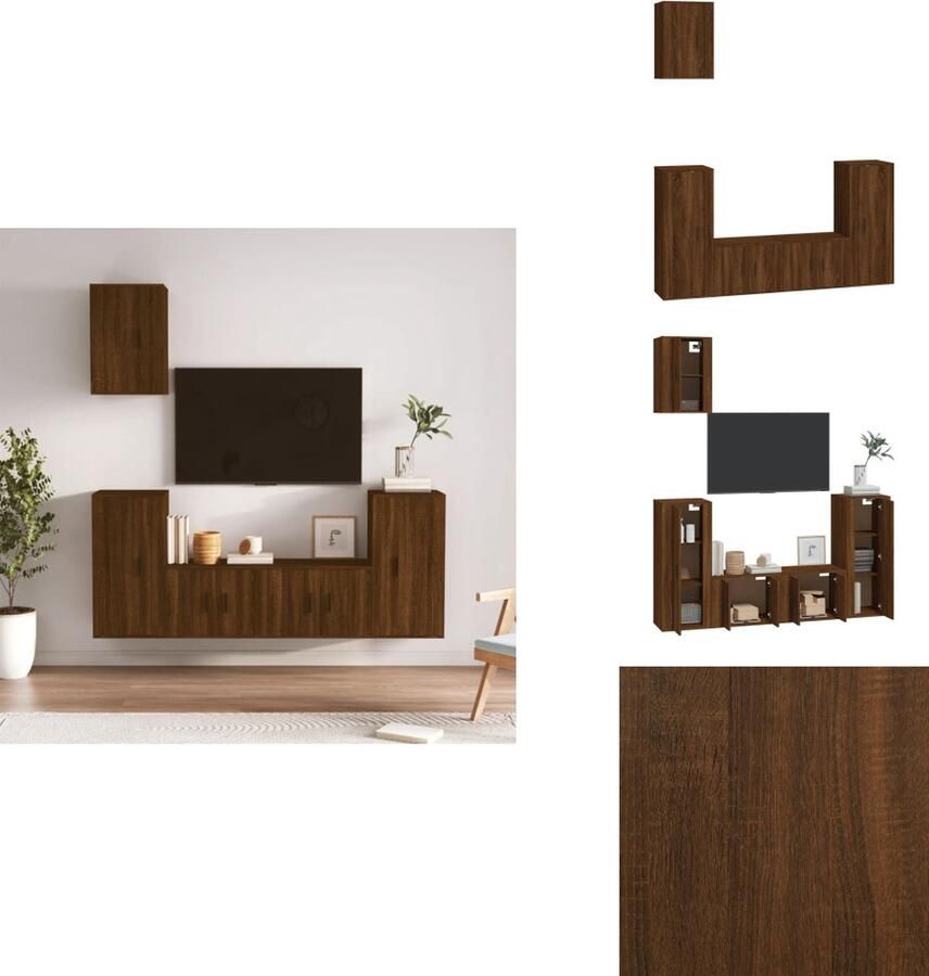 VidaXL Tv-kast Tv-kasten Tv-meubel Hifi-meubel 5-delige Tv-meubelset bewerkt hout bruineikenkleurig - Foto 6