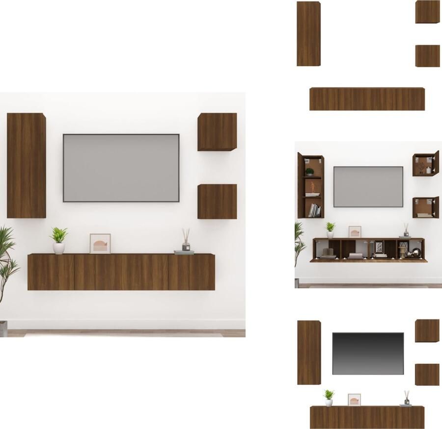 VidaXL Tv-kast Tv-kasten Tv-meubel Hifi-meubel 5-delige Tv-meubelset bewerkt hout bruineikenkleurig