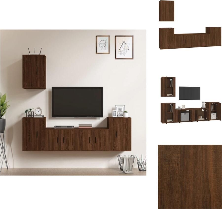 VidaXL Tv-kast Tv-kasten Tv-meubel Hifi-meubel 5-delige Tv-meubelset bewerkt hout bruineikenkleurig - Foto 7