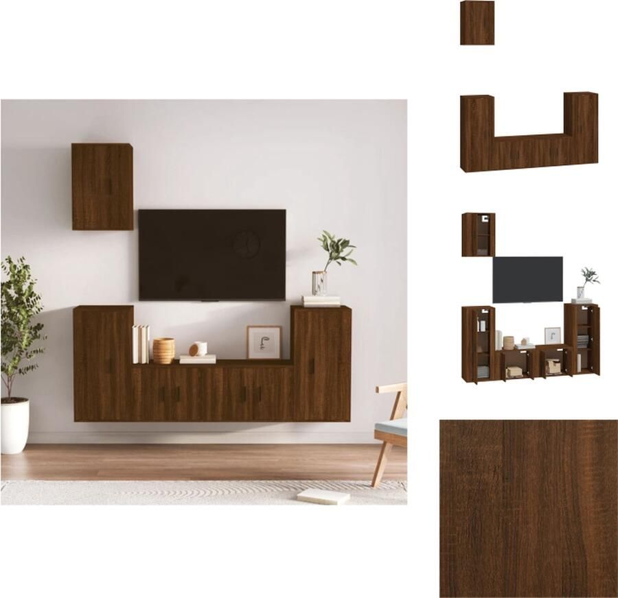 VidaXL Tv-kast Tv-kasten Tv-meubel Hifi-meubel 5-delige Tv-meubelset bewerkt hout bruineikenkleurig - Foto 5