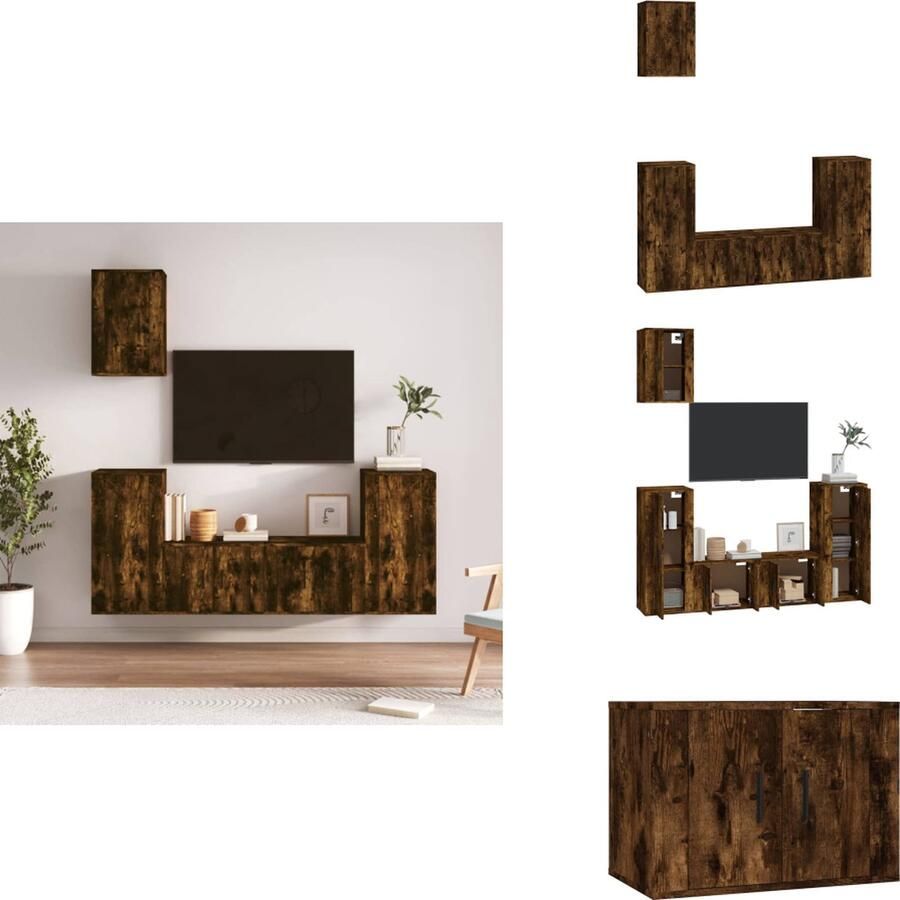VidaXL Klassieke Televisiekastenset TV-meubel Gerookt Eiken 2x 57x34.5x40cm + 2x 40x34.5x80cm + 1x 40x34.5x60cm Kast