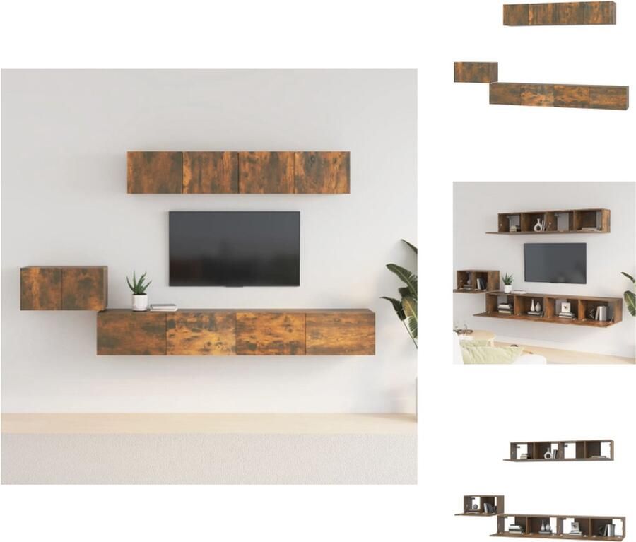 VidaXL Tv-kast Tv-kasten Tv-meubel Hifi-meubel 5-delige Tv-meubelset bewerkt hout gerookt eikenkleurig - Foto 6