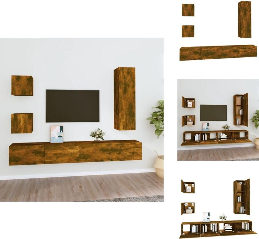 VidaXL Tv-kast Tv-kasten Tv-meubel Hifi-meubel 5-delige Tv-meubelset bewerkt hout gerookt eikenkleurig