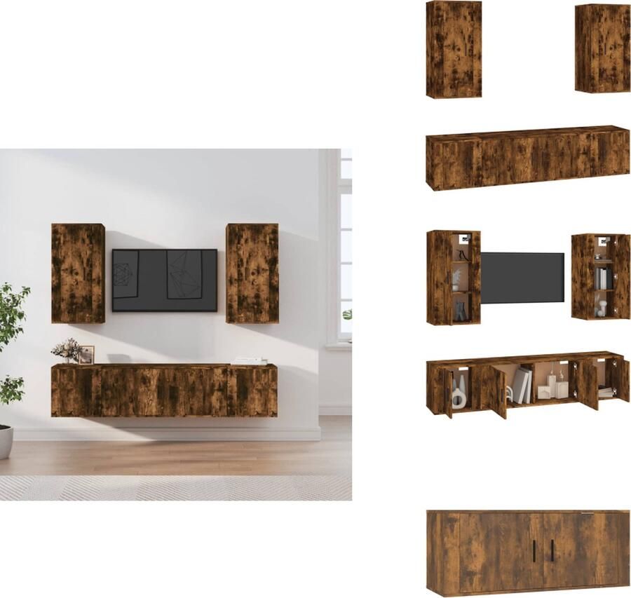 VidaXL Tv-kast Tv-kasten Tv-meubel Hifi-meubel 5-delige Tv-meubelset bewerkt hout gerookt eikenkleurig
