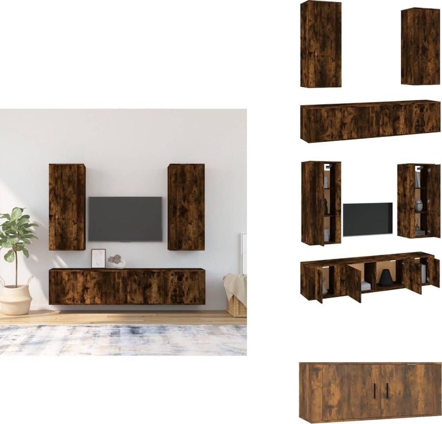 VidaXL Tv-kast Tv-kasten Tv-meubel Hifi-meubel 5-delige Tv-meubelset bewerkt hout gerookt eikenkleurig
