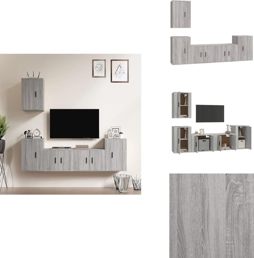 VidaXL Tv-kast Tv-kasten Tv-meubel Hifi-meubel 5-delige Tv-meubelset bewerkt hout grijs sonoma eikenkleurig