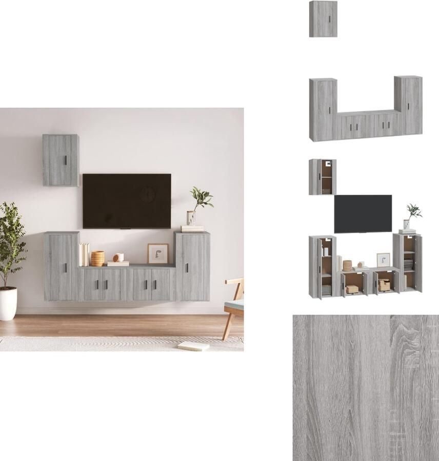 VidaXL Tv-kast Tv-kasten Tv-meubel Hifi-meubel 5-delige Tv-meubelset bewerkt hout grijs sonoma eikenkleurig - Foto 3