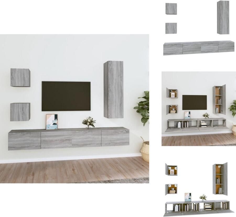 VidaXL Tv-kast Tv-kasten Tv-meubel Hifi-meubel 5-delige Tv-meubelset bewerkt hout grijs sonoma eikenkleurig