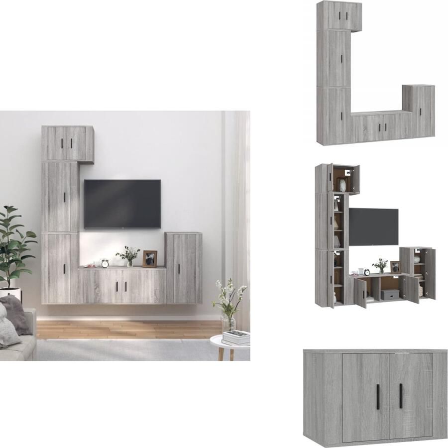 VidaXL TV-meubelset Classic Grijs Sonoma Eiken 1x 57x34.5x40cm + 3x 40x34.5x80cm + 1x 100x34.5x40cm Wandgemonteerd Kast