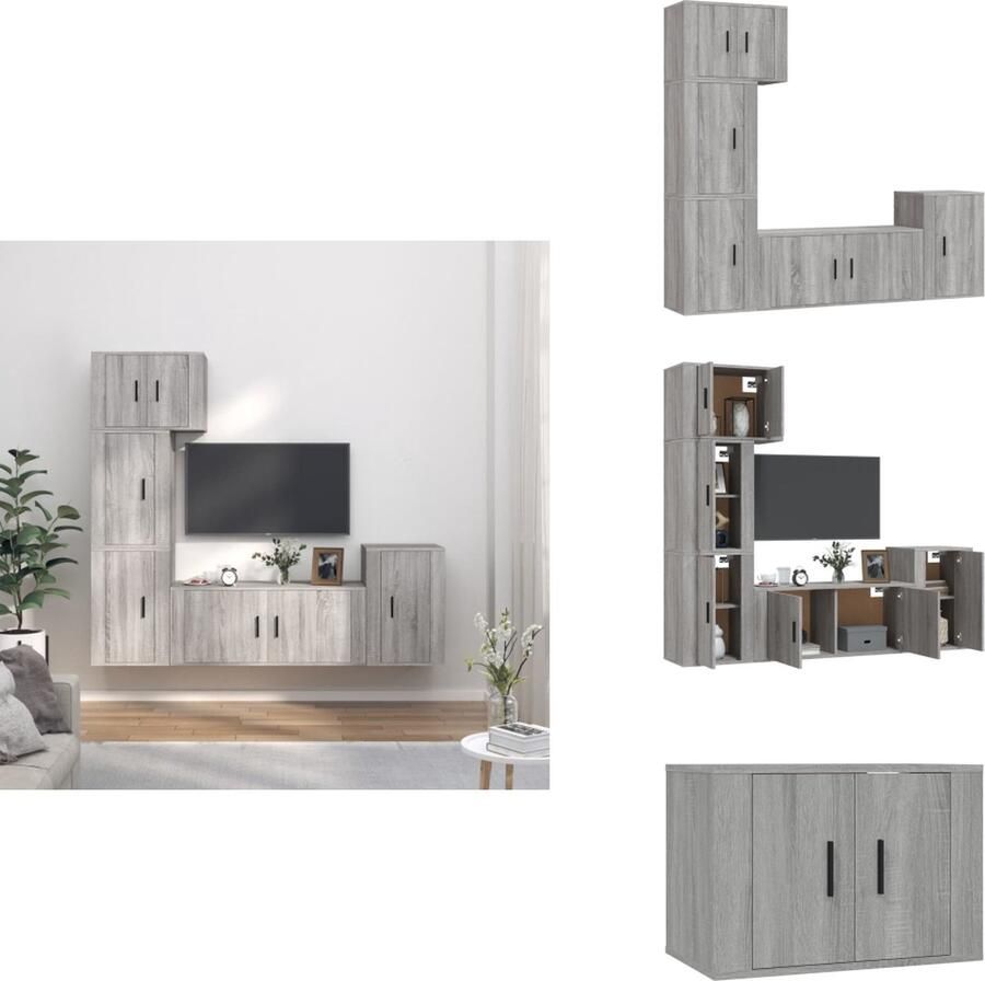 VidaXL Tv-kast Tv-kasten Tv-meubel Hifi-meubel 5-delige Tv-meubelset bewerkt hout grijs sonoma eikenkleurig